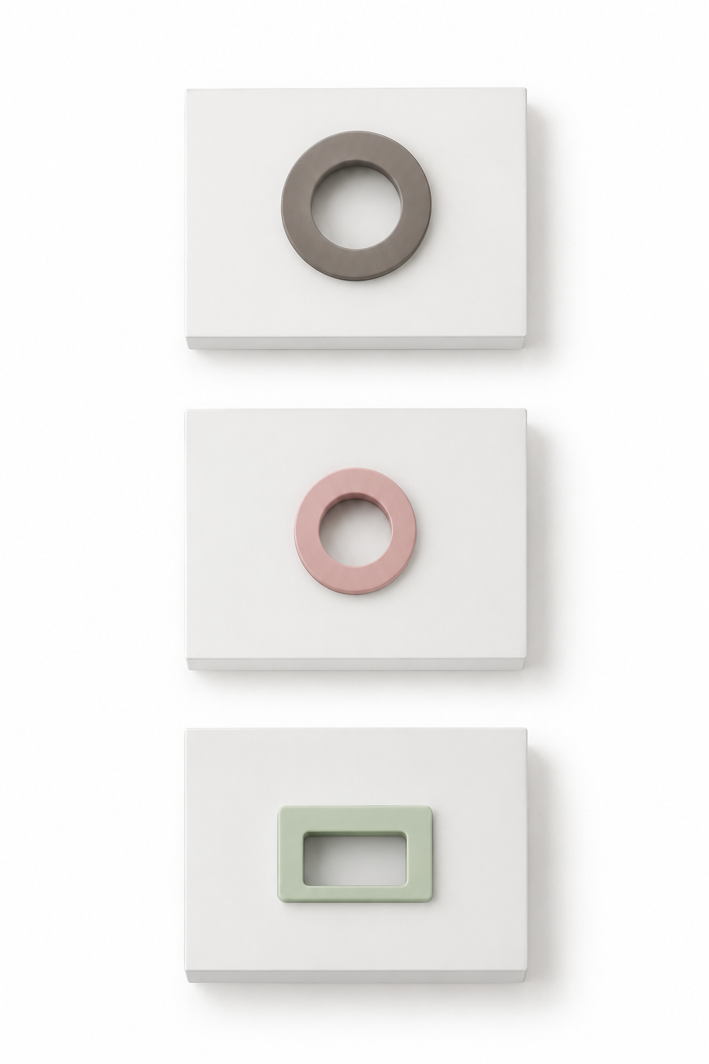 Tres paneles minimalistas con tiradores pastel